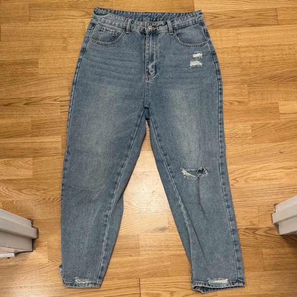 SHEIN Denim - SHEIN Blue Distressed Boyfriend Jeans